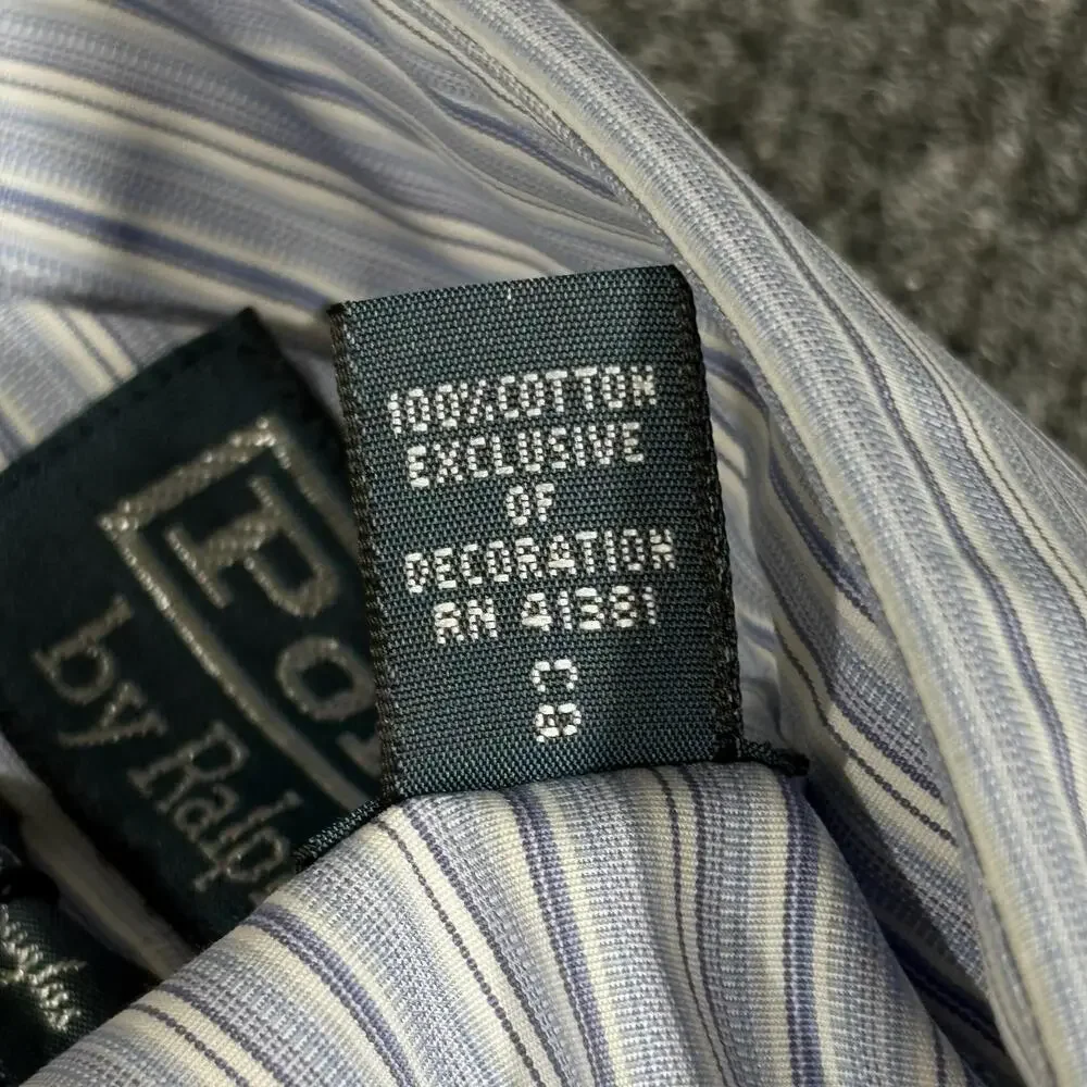 Polo Ralph Lauren Shirt Mens 17 34/35 Blue Stripe Douglas Long Sleeve Dress